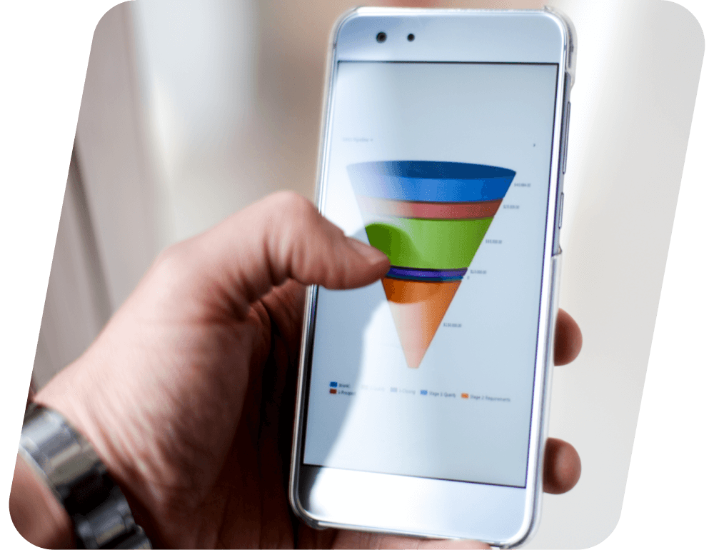 Smart phone screen showing a sales funnel.