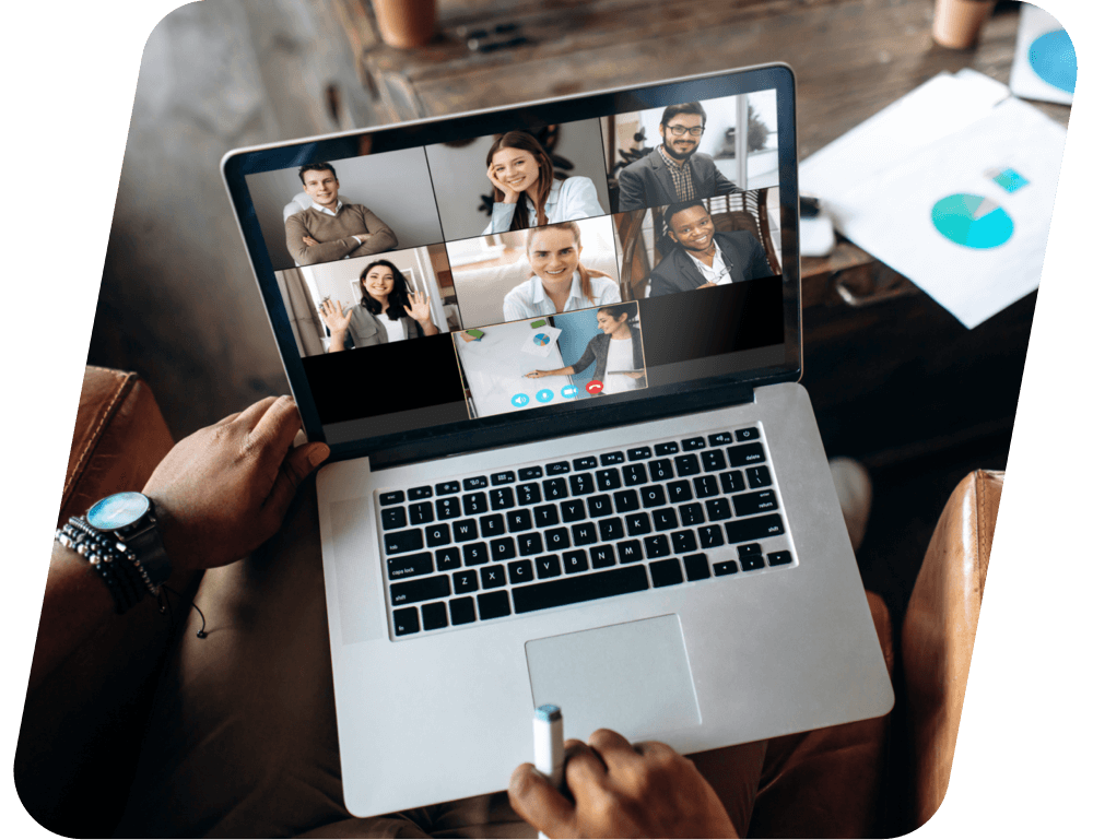 Laptop screen showing a video conference.